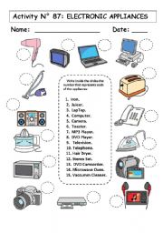 English Worksheet: No 87:  ELECTRONIC APPLIANCES