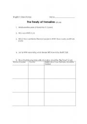 English worksheet: Treaty of Versailles Worksheet