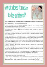 English Worksheet: What does it mean to be a friend?