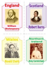 THE UK FLASHCARDS 5 - FAMOUS POETS (WRITERS), 1 page, fully editable