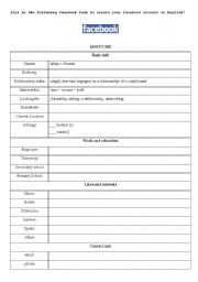 English Worksheet: My Facebook profile