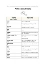 English Worksheet: Airline vocabulary and exercise