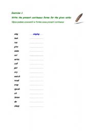 English worksheet: present continuous forms