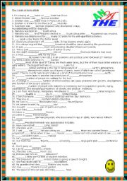 English Worksheet: Definite and indefinite article quiz with key