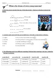 English worksheet: Vocab work for Goahead7 U3 T1/ Every young musicians dream.