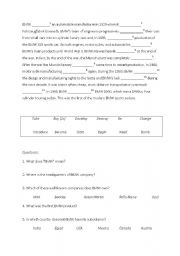 English worksheet: BMW - automobile vocabulary and quiz