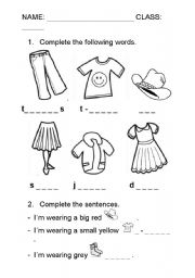English Worksheet: Complete the clothes names