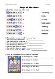 English Worksheet: Days of the Week