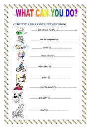 English Worksheet: modal verb: can(questions)