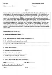 English Worksheet: A test with  text about a very special Moroccan marriage