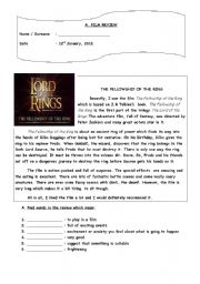 English Worksheet: FILM REVIEW