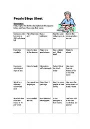 English Worksheet: People Bingo sheet