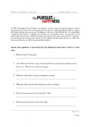 English Worksheet: The Pursuit of Happyness - Movie Quiz