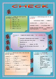 Check your progress ( 8 excercises about simple past - regular and irregular verbs-articles - prepositions at , on ,in,-questioning) 2 pages fully editable.