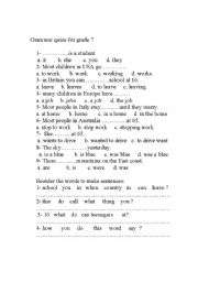 English Worksheet: Grammer Quiz Grade 7