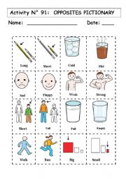 English Worksheet: No 91 OPPOSITES PICTIONARY