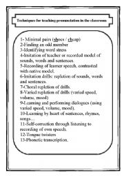 English Worksheet: Techniques for teaching pronunciation in the classroom