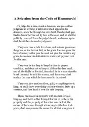 English Worksheet: Code of Hammurabi