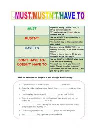 English Worksheet: MUST/ MUSTNT/ HAVE TO