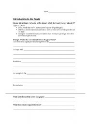 English Worksheet: Introduction to Six Traits- Ideas