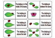 English Worksheet: Where is the Ladybug? Preposition Dominoes Part 1 (64 cards in all with review wheels and bookmarks)