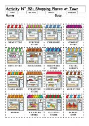 English Worksheet: No 92 SHOPPING PLACES AT TOWN