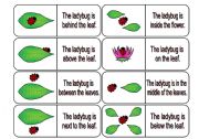 English Worksheet: Where is the Ladybug? Preposition Dominoes Part 2 (64 cards in all with review wheels and bookmarks)