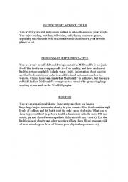 English Worksheet: Obesity roleplay 