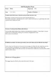 English Worksheet: Self evaluation form 