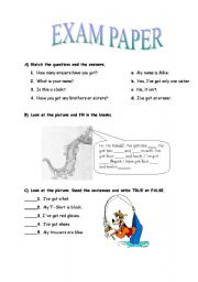 English worksheet: EXAM PAPER