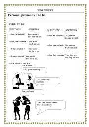 English Worksheet: verb to be and personal pronouns