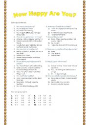 English Worksheet: How happy are you?  A happines quiz.
