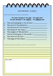 English Worksheet: APOSTROPHES  PLURALS