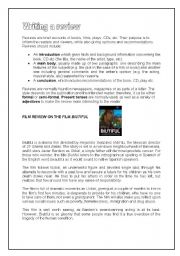 English Worksheet: Writing a review (it includes a sample review on the movie Biutiful, useful language+a writing task)