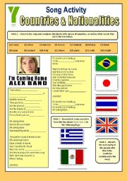 English Worksheet: Song Activity - Im Coming Home (By Alex Band) - COUNTRIES & NATIONALITIES