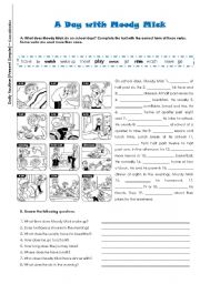 English Worksheet: A Day with Moody Mick
