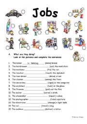 English Worksheet: present progressive with jobs, 2 pages