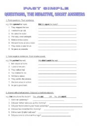 English Worksheet: PAST SIMPLE - QUESTIONS, NEGATIVE, SHORT ANSWERS