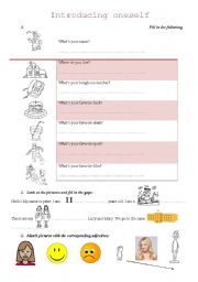 English Worksheet: introducing oneself