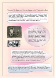 English Worksheet: Top Ten Unknown facts about The Victorian Era Part One, Reading Comprehension