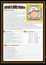 English Worksheet: Alfreds daily routine