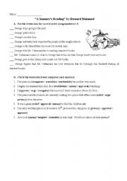 English worksheet: A Summers Reading