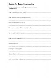 English worksheet: travel information