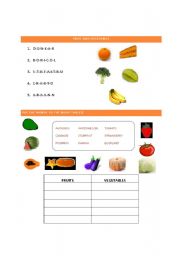 English worksheet: FRUITS AND VEGETABLES