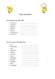 English Worksheet: days and months