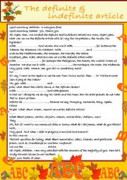 English Worksheet: The definite and indefinite article
