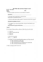 English worksheet: The White Lily Chapter 2 and 3 questions