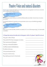 English Worksheet: Passive voice and natural disasters