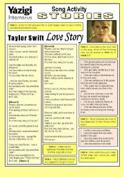 English Worksheet: Song Activity - LOVE STORY (By Taylor Swift) - Stories/Preparation for the Study of Past Continuous