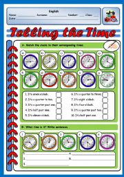 English Worksheet: TELLING THE TIME (2 PAGES)